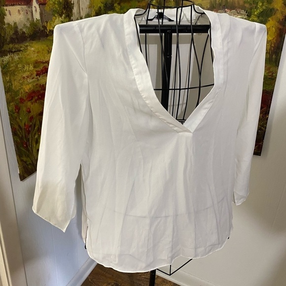 Sharagano size XL white 3/4 length sleeves v neck layers semi sheer casual - Picture 1 of 6